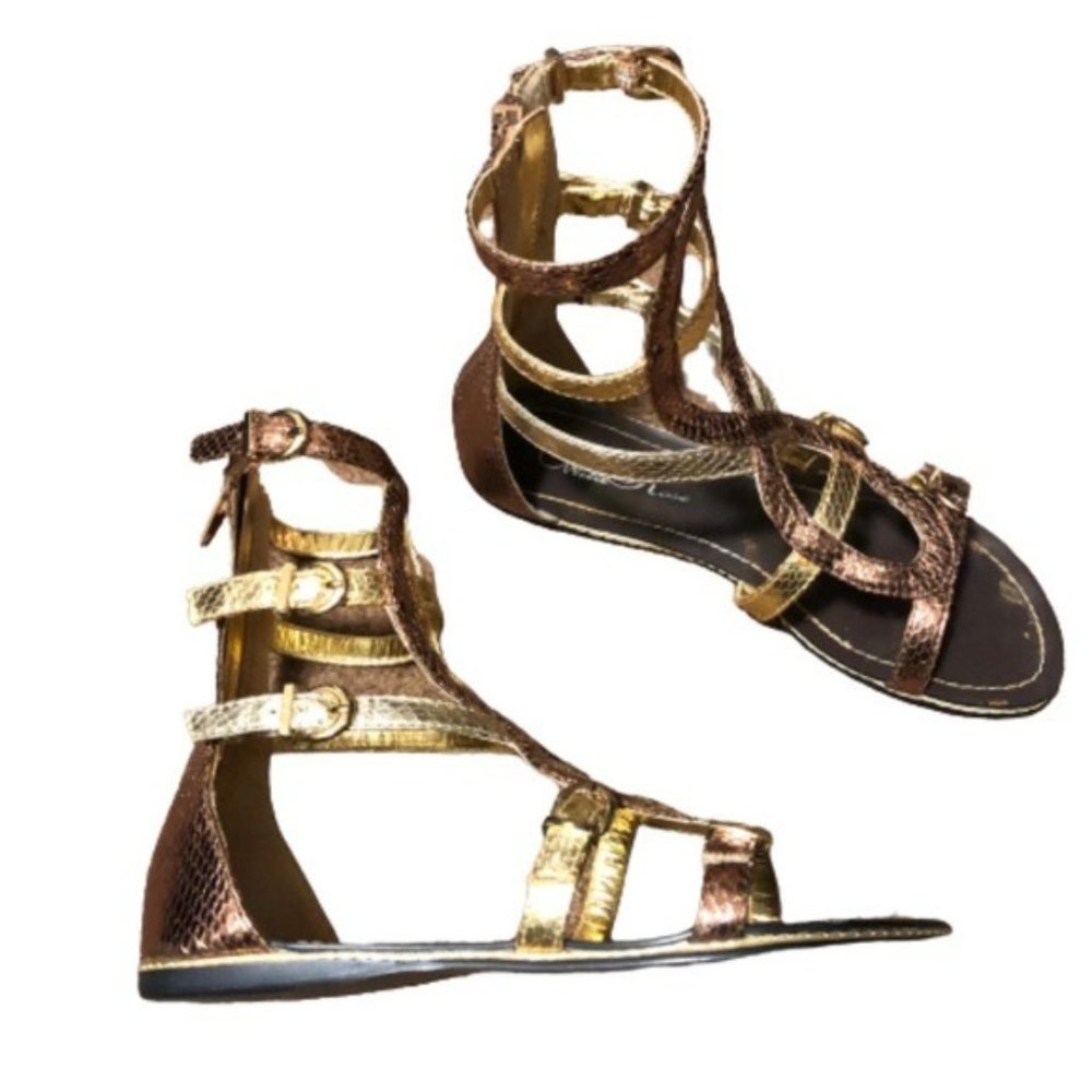 Wild Rose Gold Bronze Gladiator Snake Print Sandals Size 5 EGAN12 Cut Outs Shoe